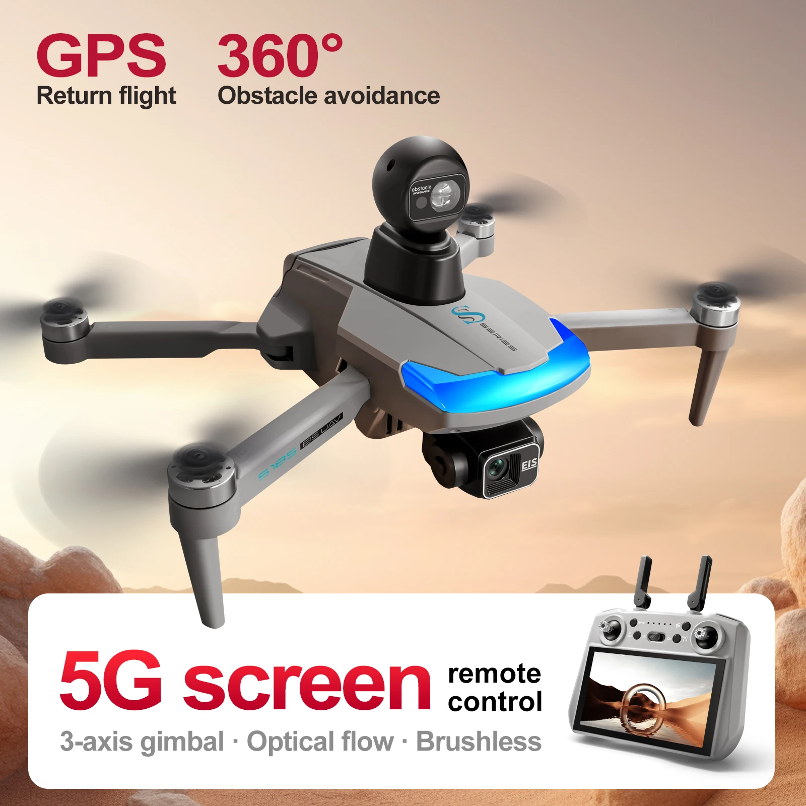Drone Gimbal 3 Axis - S185 Professionelle Drohne 2,7K HD Dual